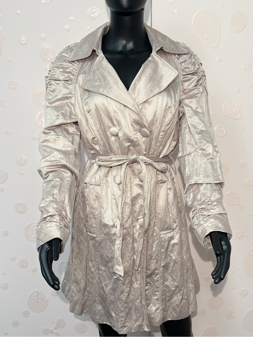I.N.C. International Concepts Metallic Champagne Ruched Trench Coat – Size L